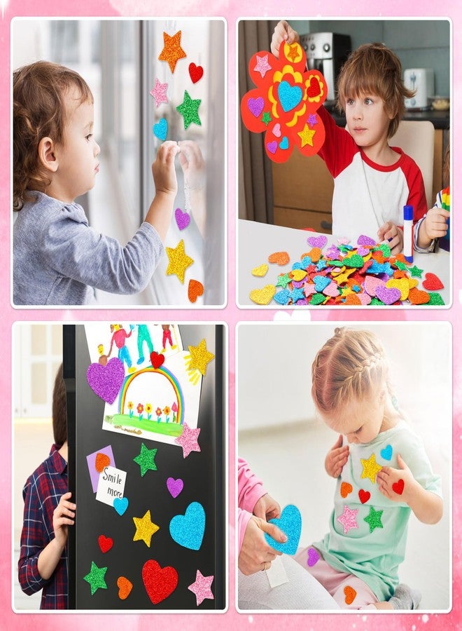 JULBEAR Colorful Glitter Foam Sticker, 300Pcs Stars Heart Shapes Glitter Self Adhesive Foam Stickers for Kids Party Favors Toddler DIY Crafts Supplies Home Decorations - Image 4